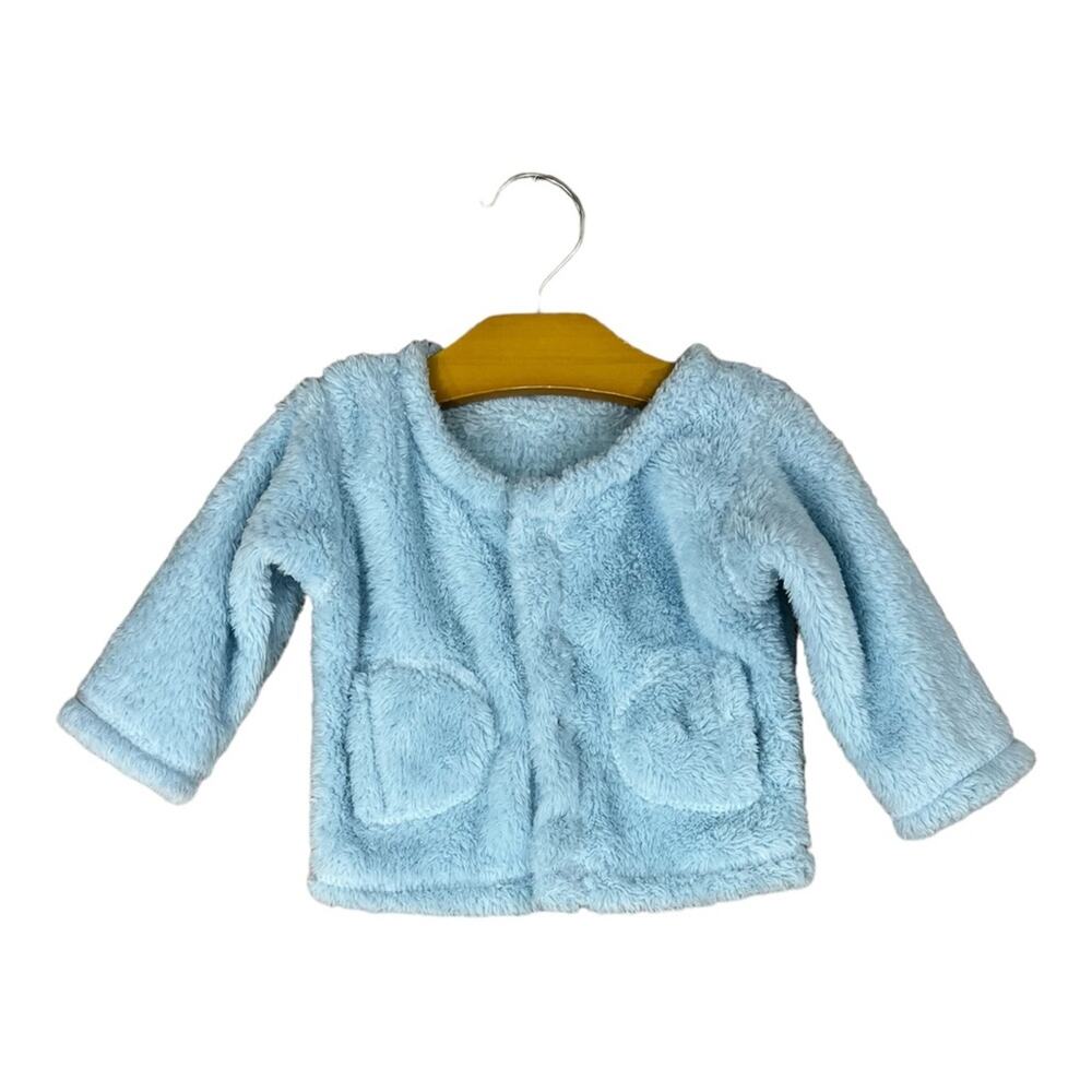 Little Giraffe baby blue soft plush jacket with pockets INFANT SIZE 6-12 months